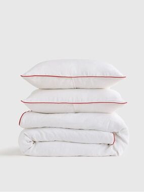 NWOT QUINCE European Linen Piped Duvet Cover Set Full/Queen White/Cherry 7445